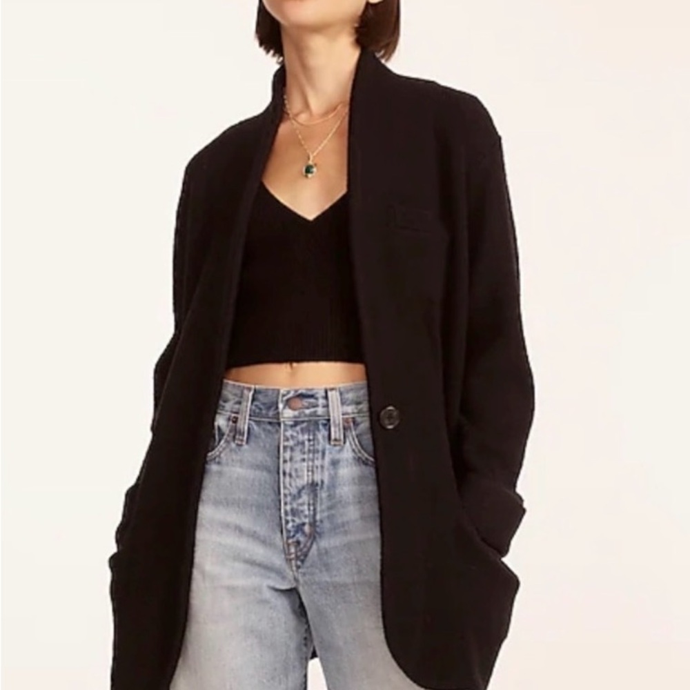 J. Crew Black Cocoon 1-Button Sweater Blazer Wool Relaxed BA551 Large